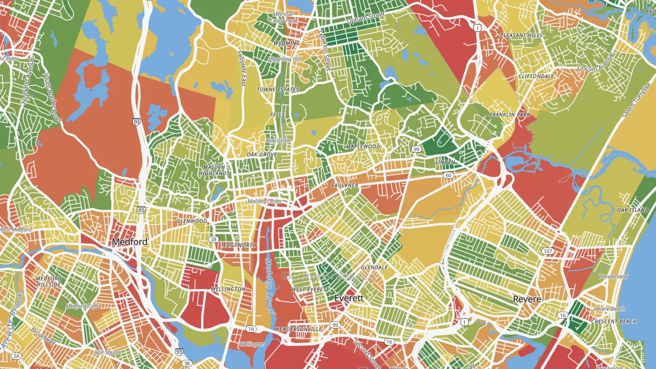 Malden, MA Map of Theft Rates