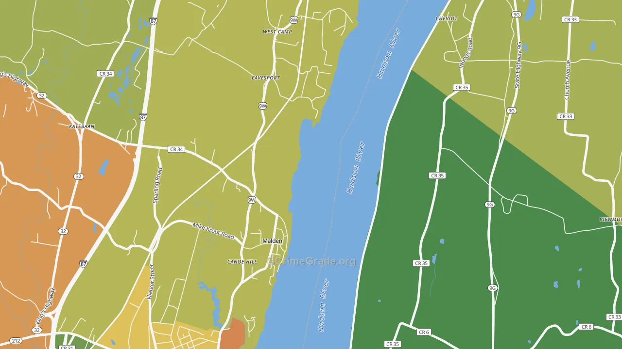 Malden-on-Hudson, NY Map of Theft Rates