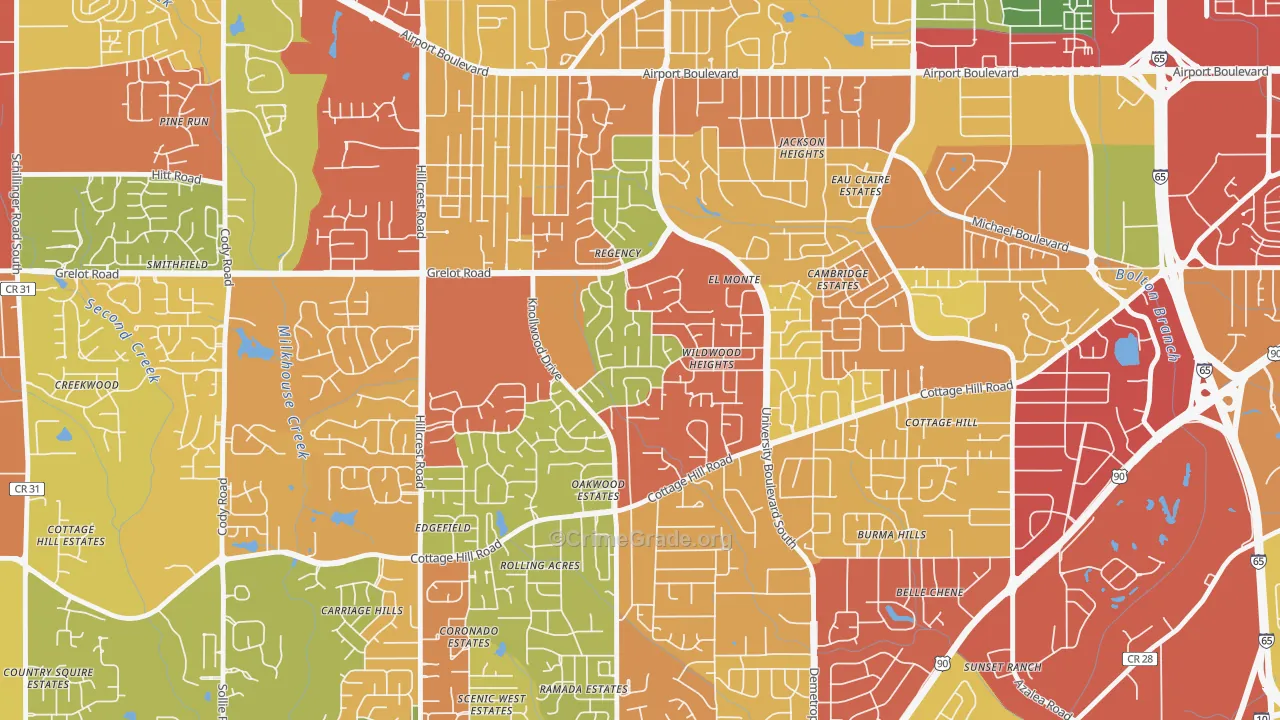 Malibar Heights, Mobile, AL Map of Theft Rates