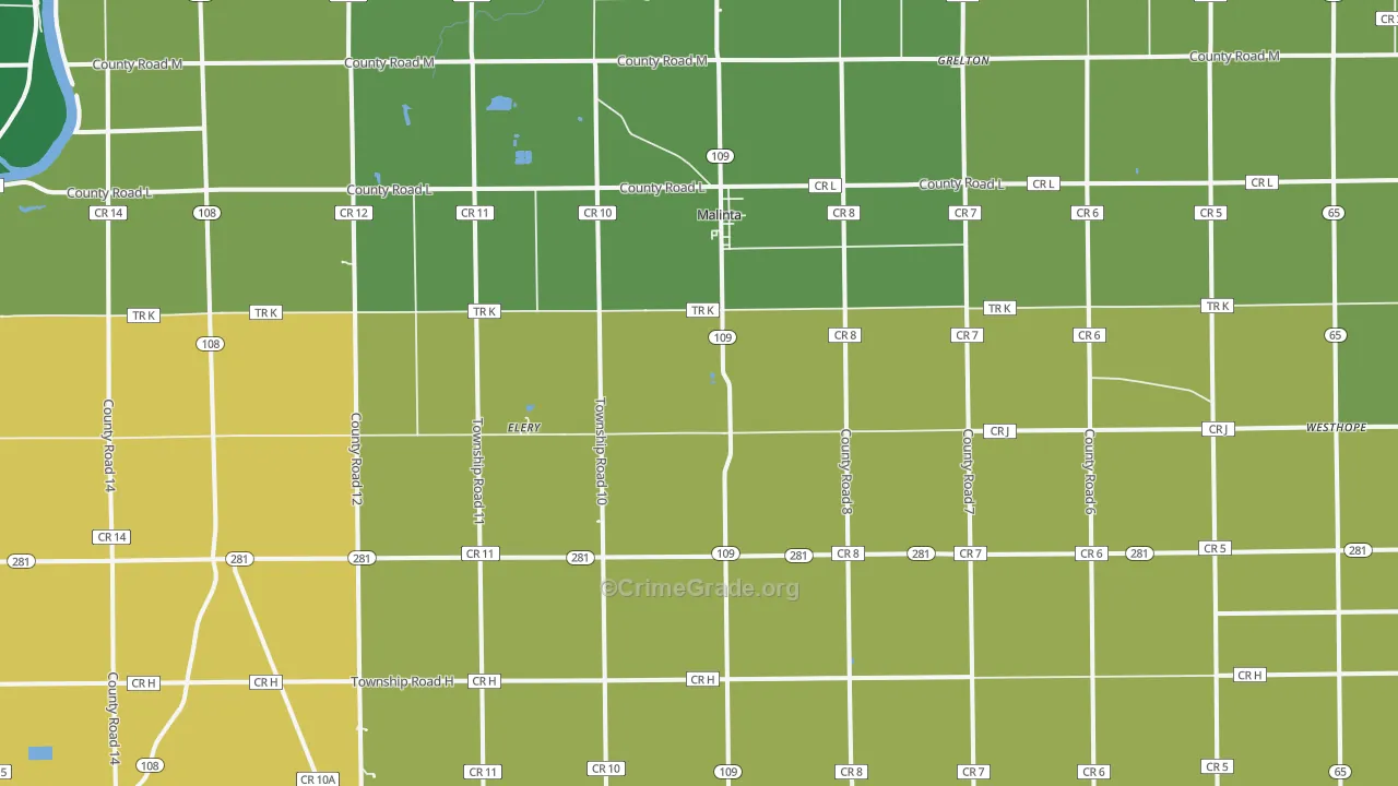 Malinta, OH Map of Theft Rates