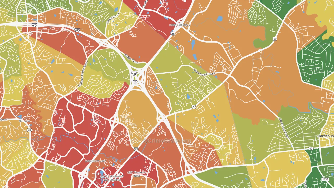 Mallard Creek-Withrow Downs, Charlotte, NC Map of Theft Rates