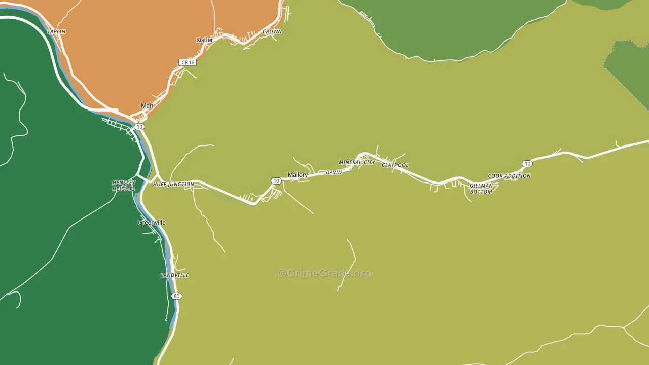 Mallory, WV Map of Theft Rates