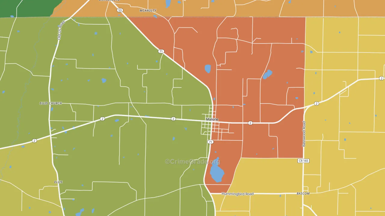 Malone, FL Map of Theft Rates