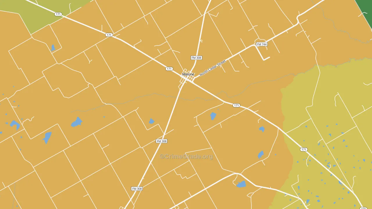 Malone, TX Map of Theft Rates