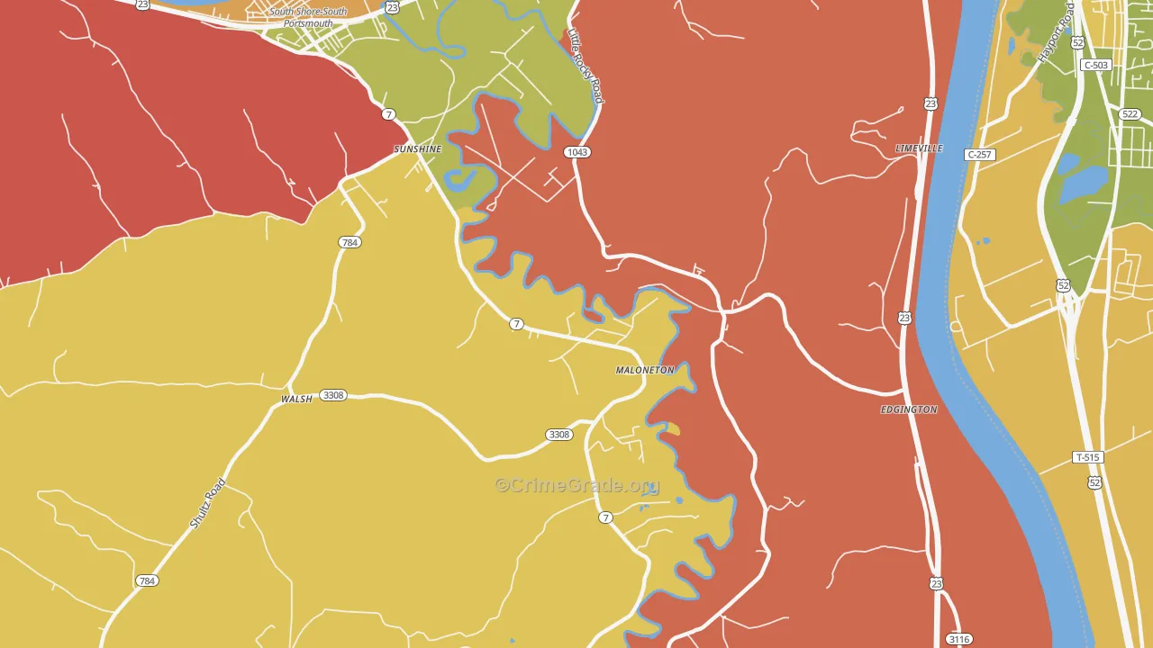 Maloneton, KY Map of Theft Rates