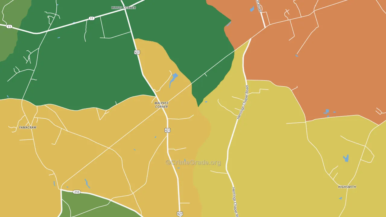 Malpass Corner, NC Map of Theft Rates