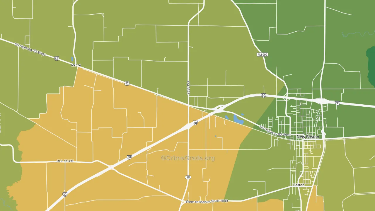 Malta, TX Map of Theft Rates