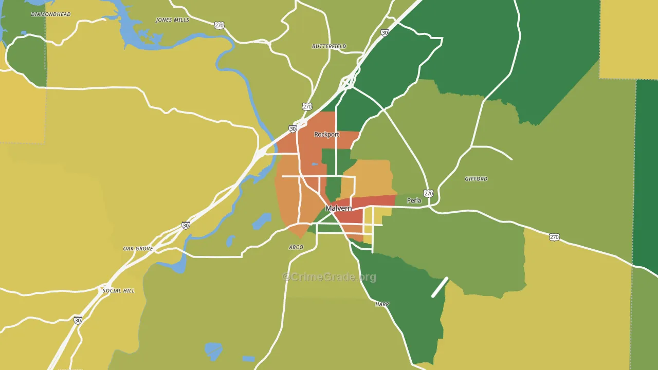 Malvern, AR Map of Theft Rates