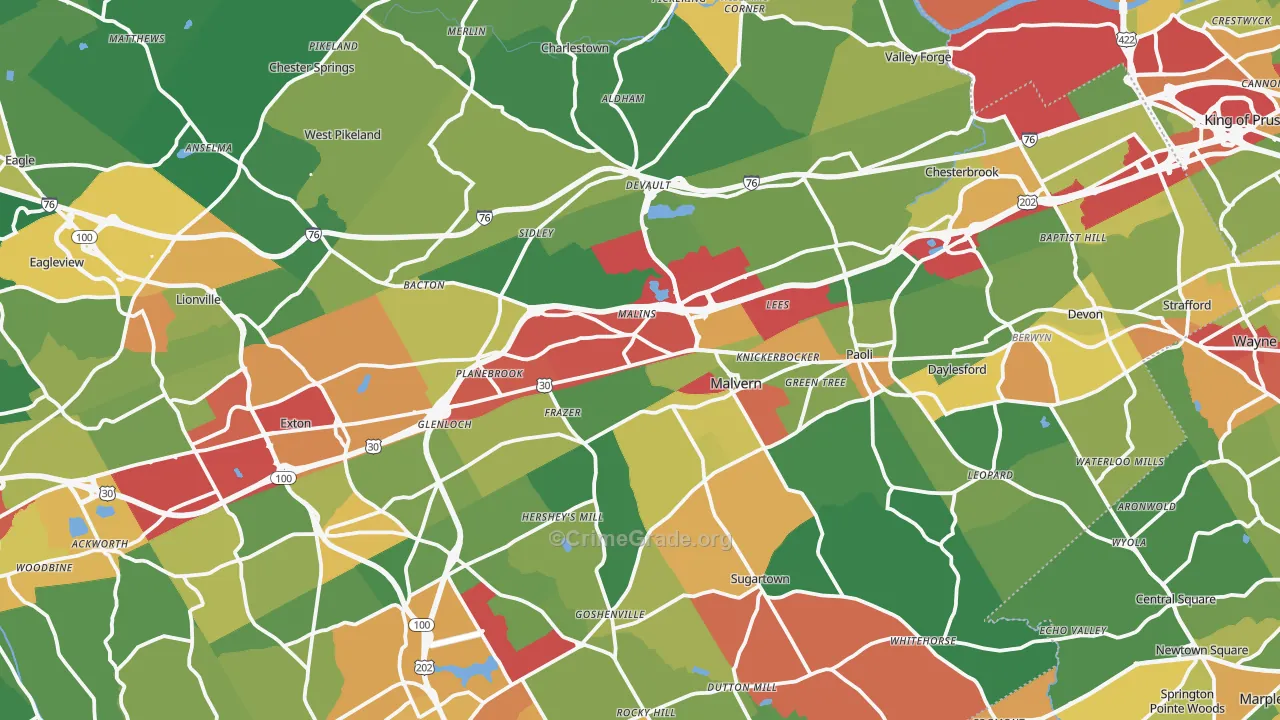 Malvern, PA Map of Theft Rates