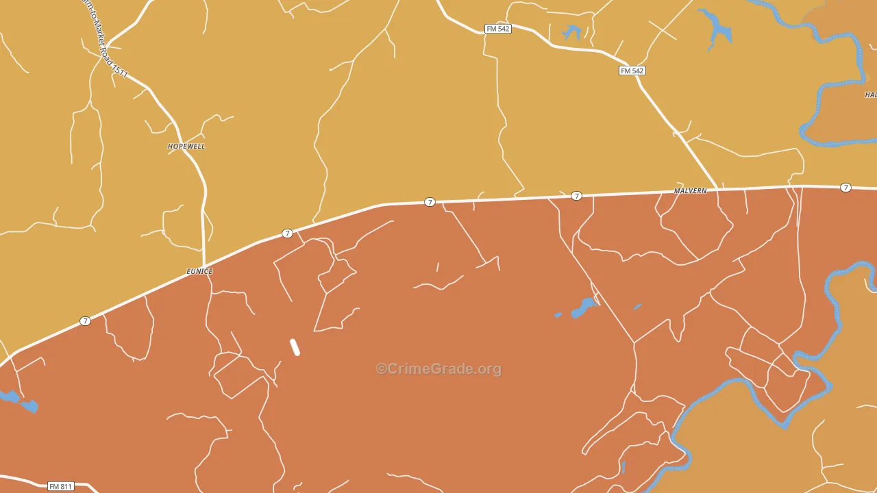 Malvern, TX Map of Theft Rates