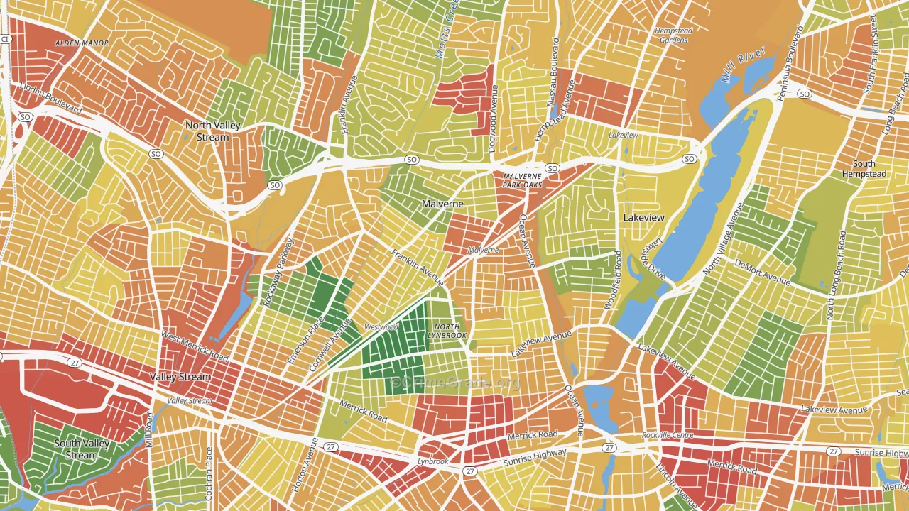 Malverne, NY Map of Theft Rates