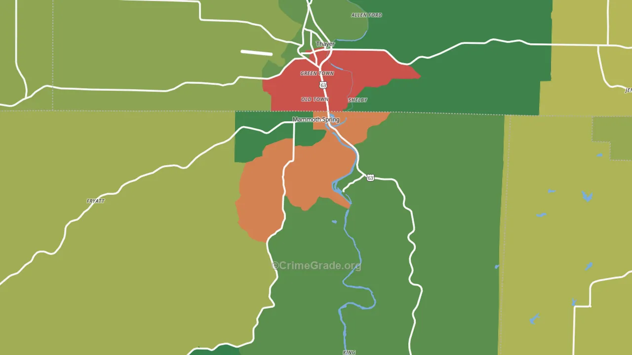 Mammoth Spring, AR Map of Theft Rates
