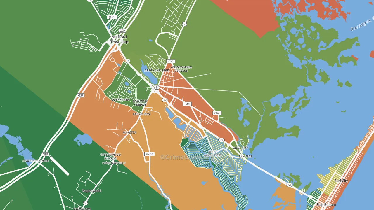 Manahawkin, NJ Map of Theft Rates