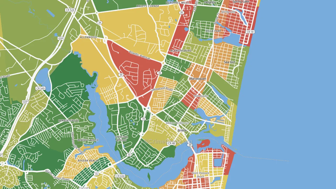 Manasquan, NJ Map of Theft Rates