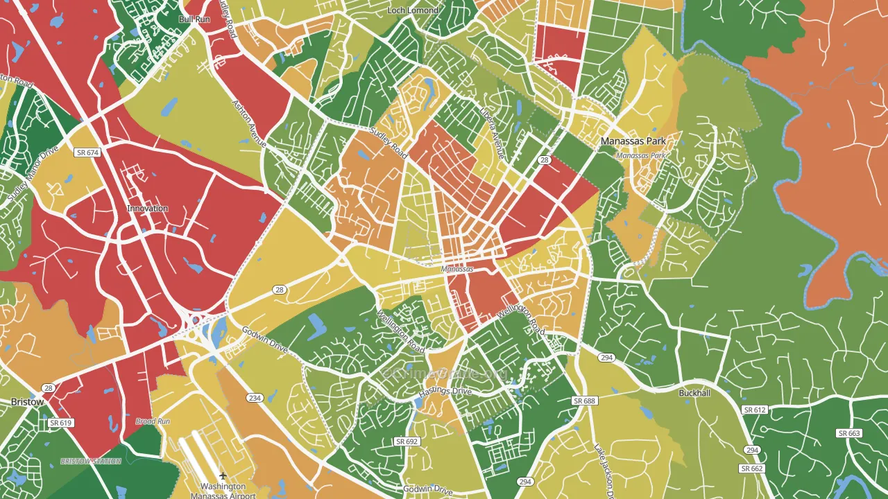 Manassas City, VA Map of Theft Rates