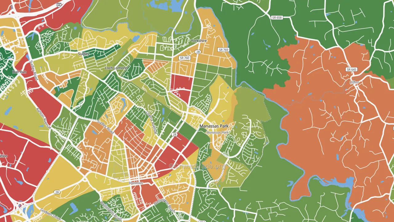 Manassas Park City, VA Map of Theft Rates
