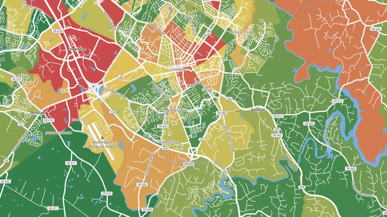 Manassas, VA Map of Theft Rates