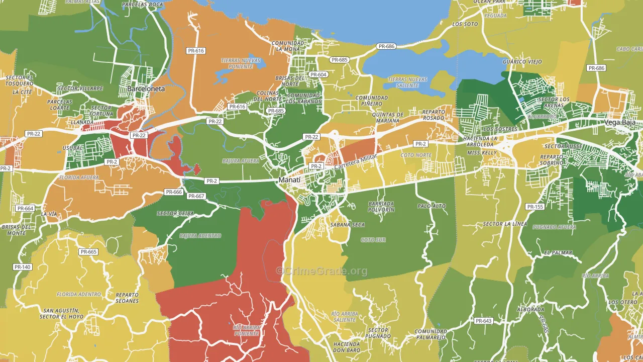 Manati Municipio, PR Map of Theft Rates