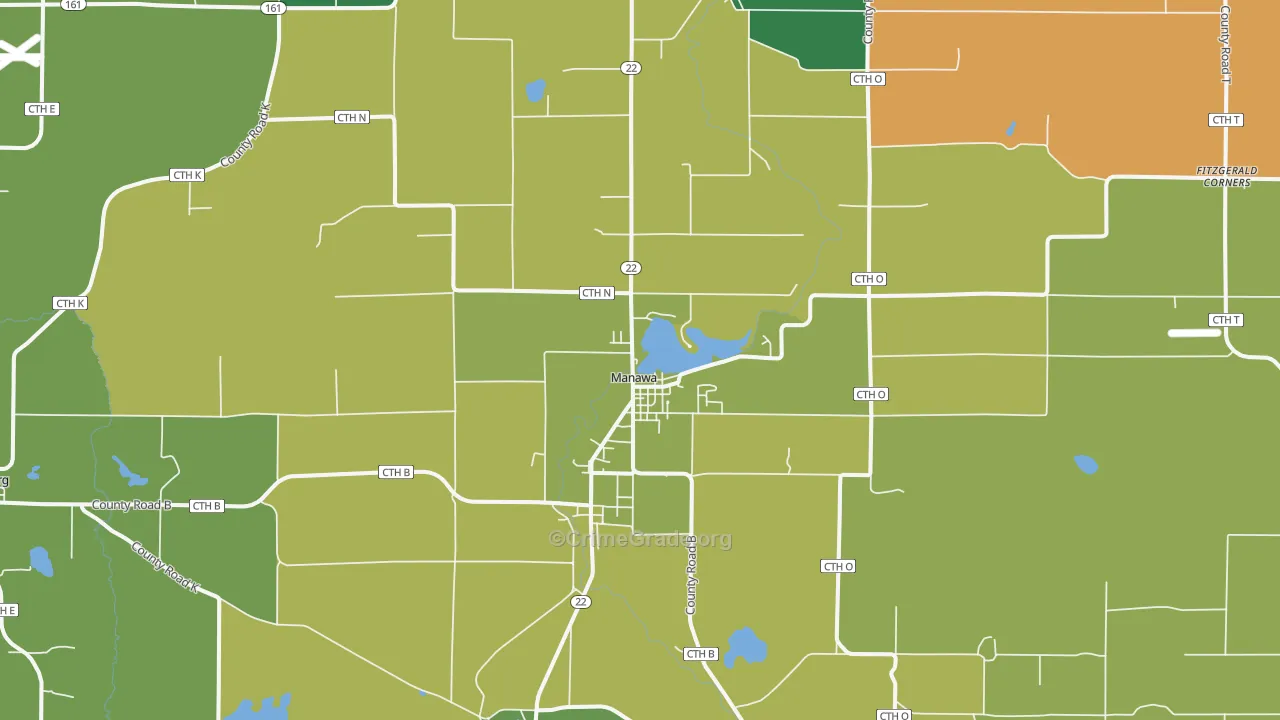 Manawa, WI Map of Theft Rates