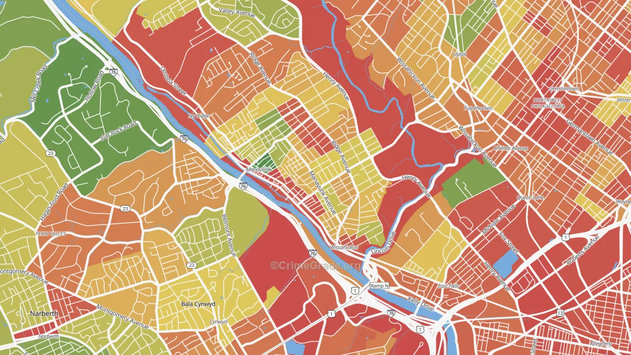 Manayunk, Philadelphia, PA Map of Theft Rates
