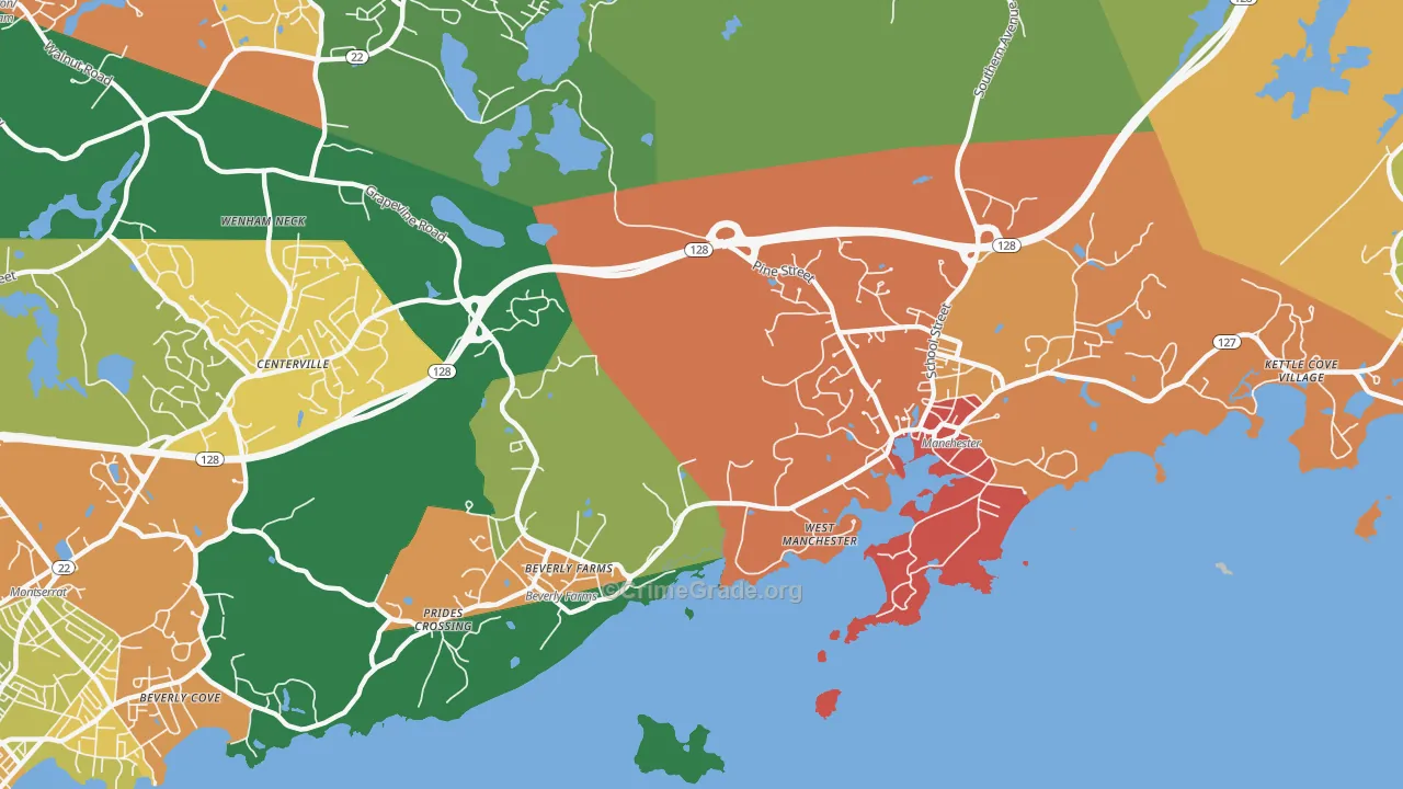 Manchester-By-The-Sea, MA Map of Theft Rates