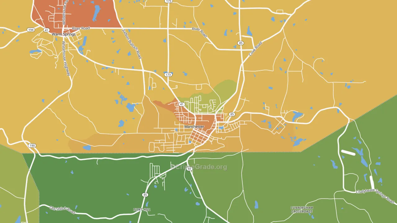 Manchester, GA Map of Theft Rates