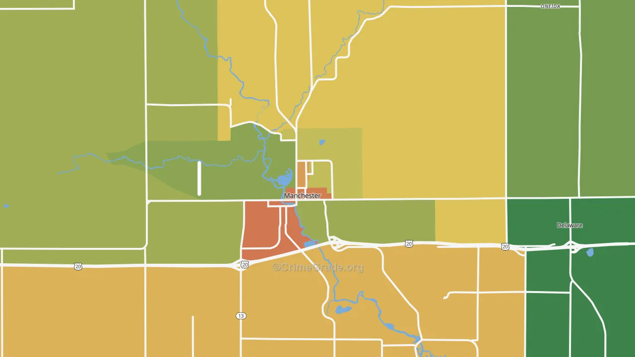Manchester, IA Map of Theft Rates