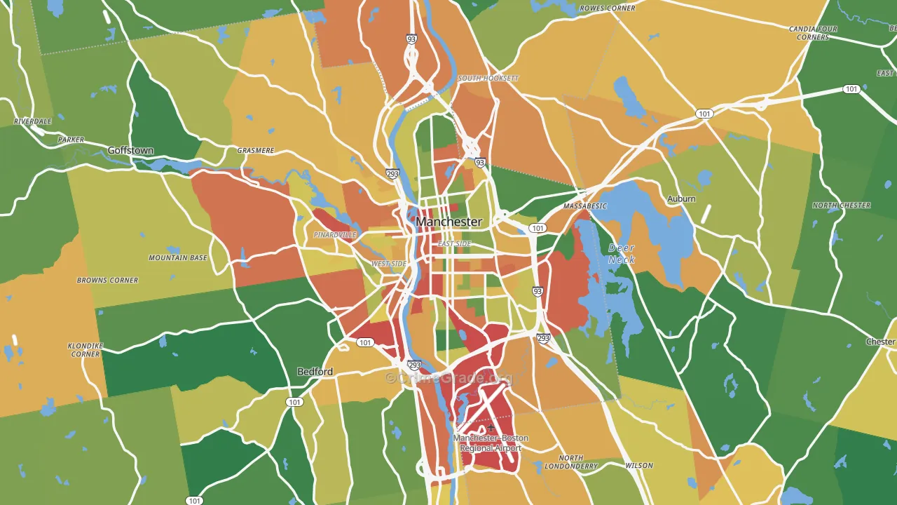 Manchester, NH Map of Theft Rates