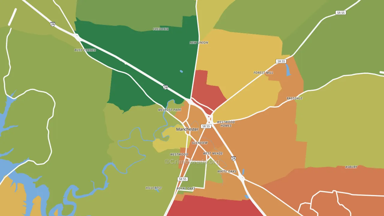 Manchester, TN Map of Theft Rates