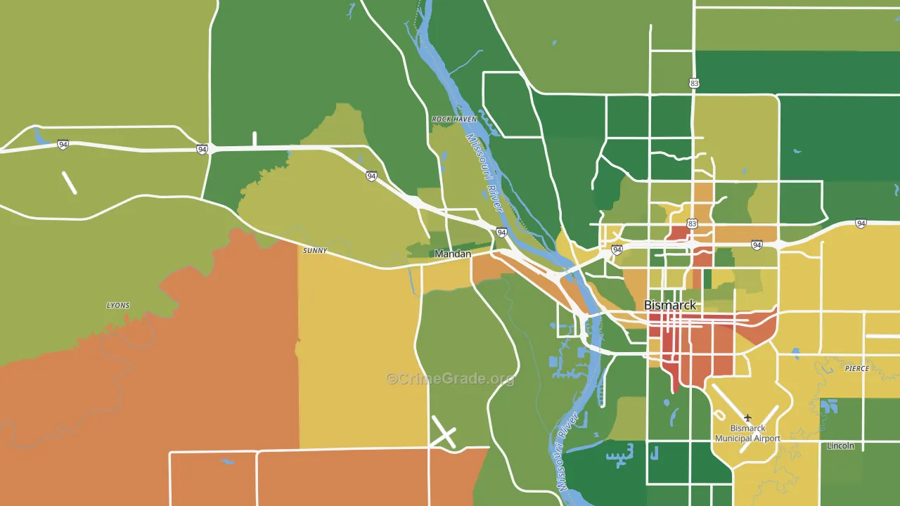 Mandan, ND Map of Theft Rates