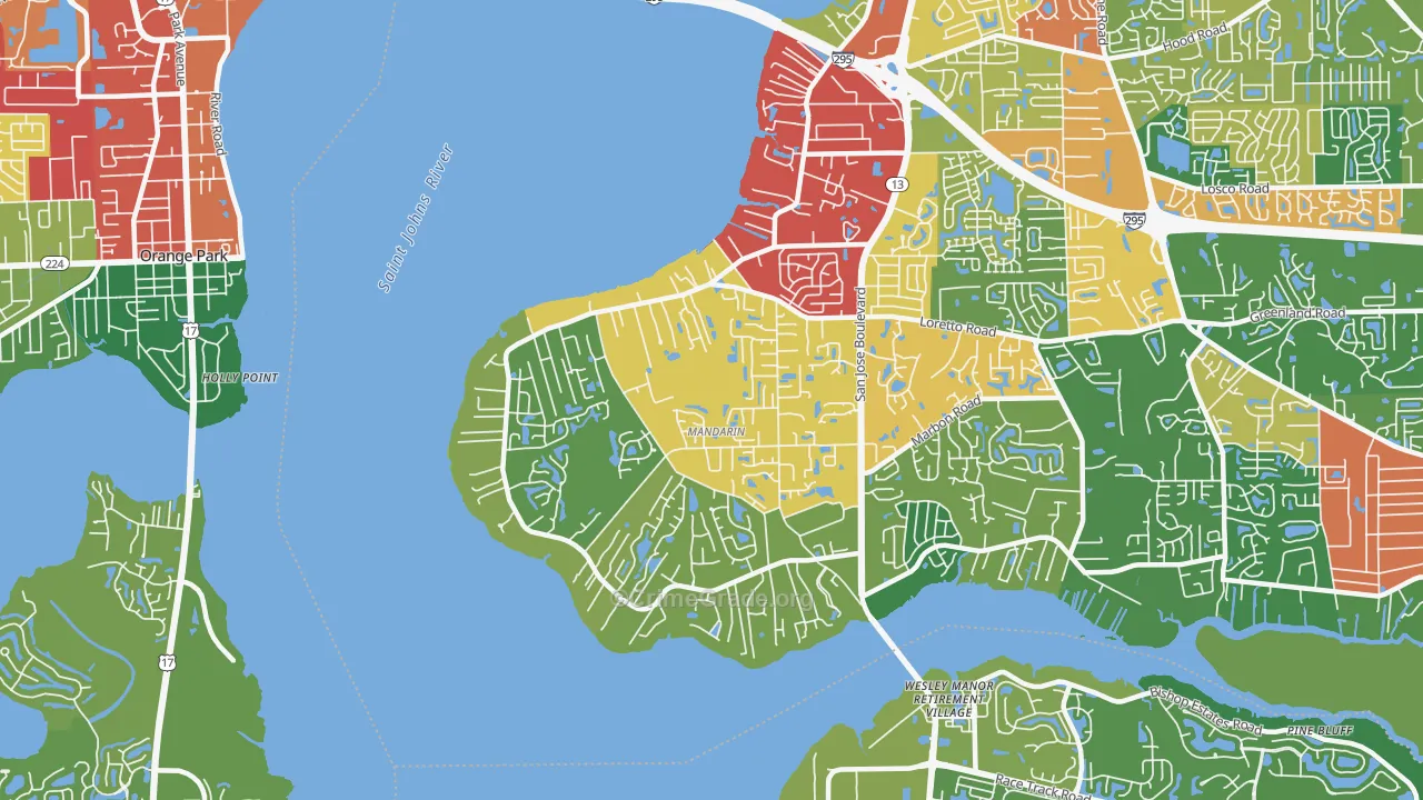 Mandarin, Jacksonville, FL Map of Theft Rates