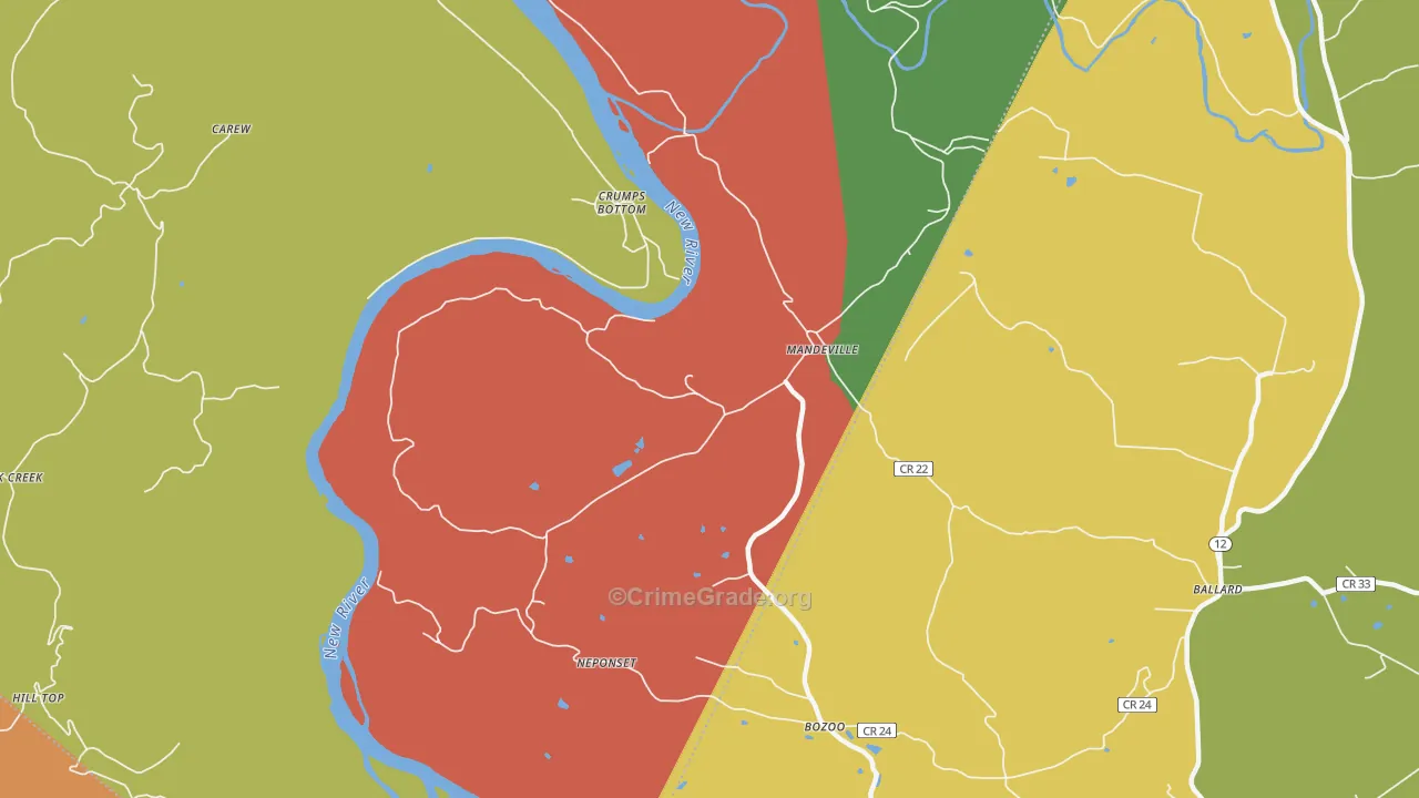 Mandeville, WV Map of Theft Rates