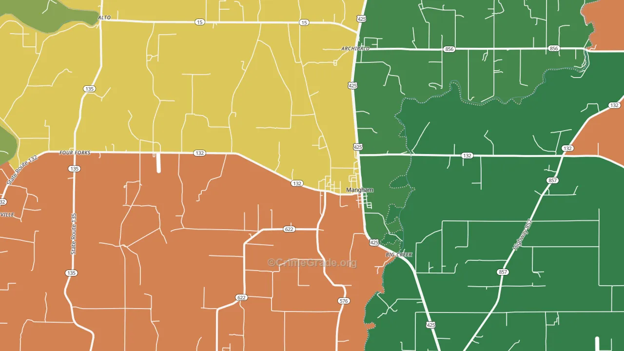 Mangham, LA Map of Theft Rates