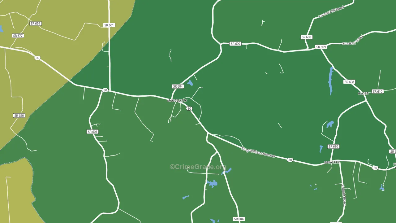 Mangohick, VA Map of Theft Rates