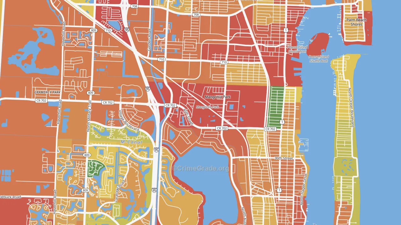 Mangonia Park, FL Map of Theft Rates