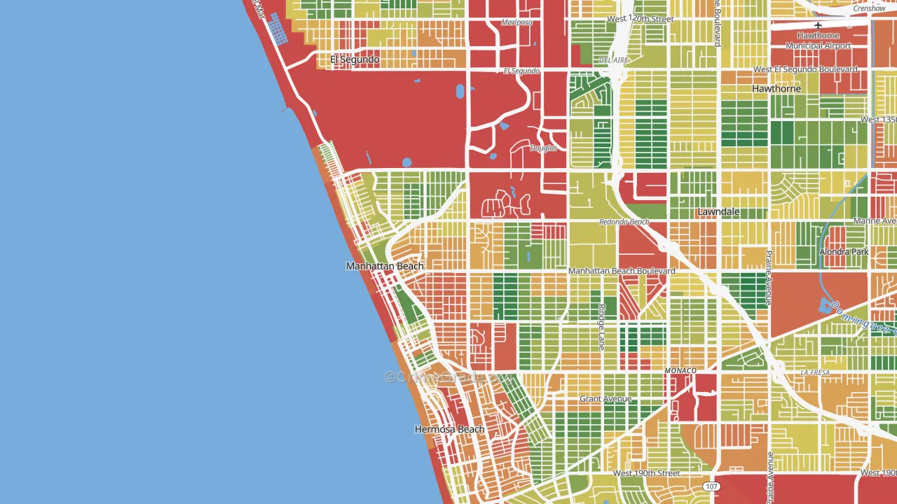 Manhattan Beach, CA Map of Theft Rates