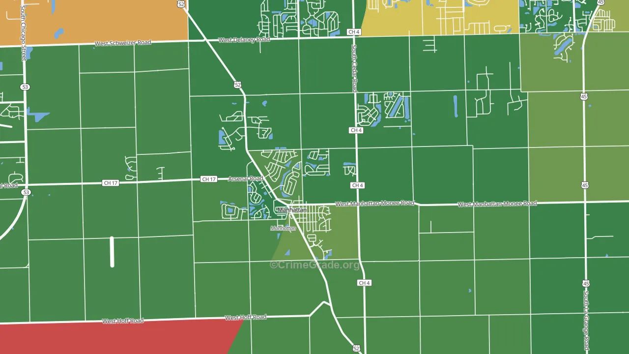 Manhattan, IL Map of Theft Rates