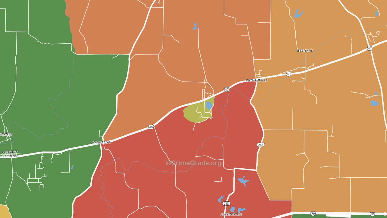Manhattan, IN Map of Theft Rates
