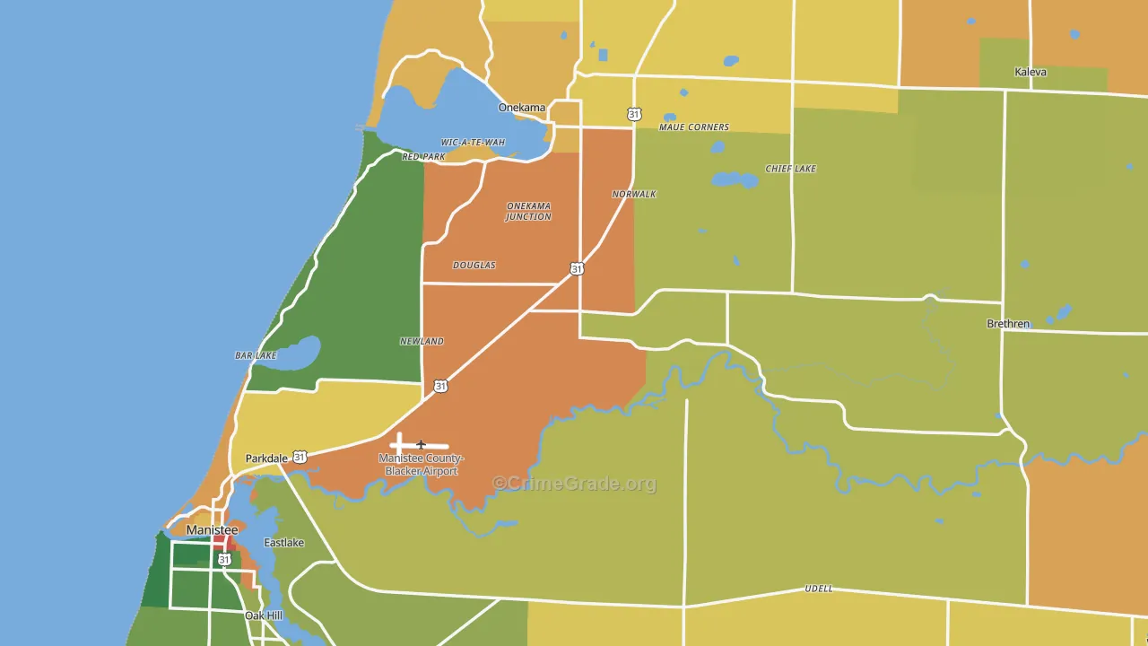 Manistee County, MI Map of Theft Rates