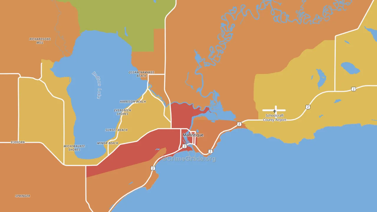 Manistique, MI Map of Theft Rates