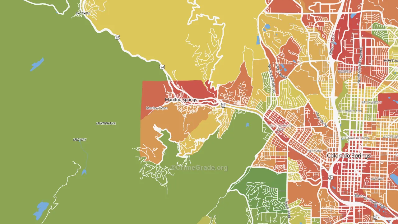 Manitou Springs, CO Map of Theft Rates