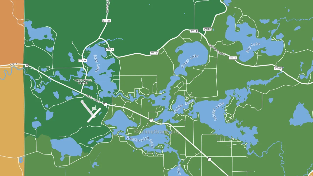 Manitowish Waters, WI Map of Theft Rates