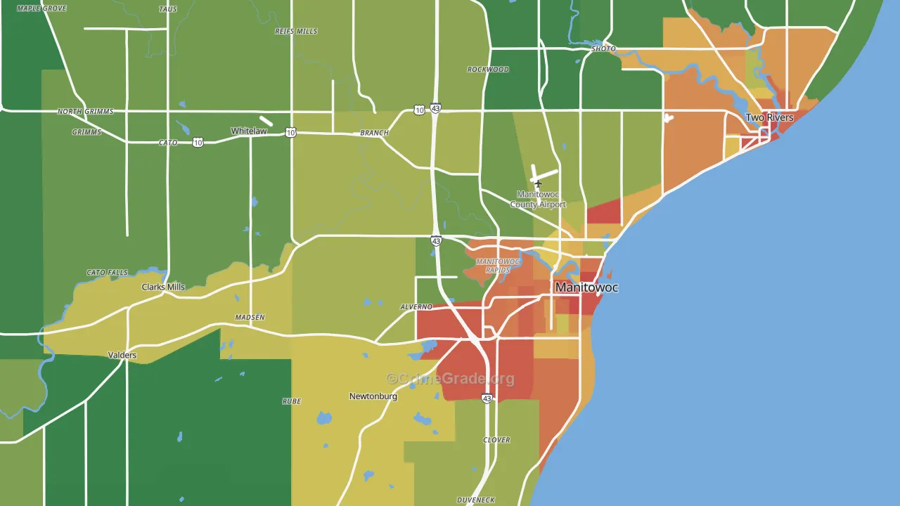 Manitowoc County, WI Map of Theft Rates