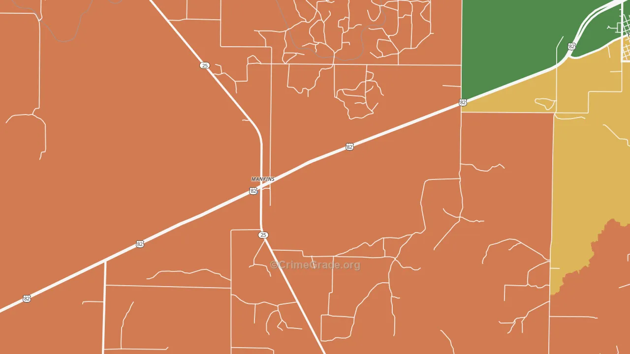 Mankins, TX Map of Theft Rates