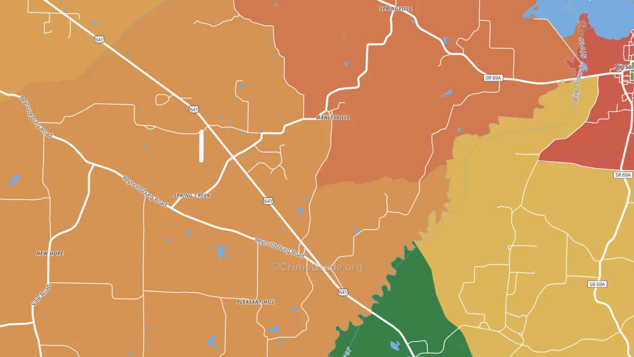 Manlyville, TN Map of Theft Rates