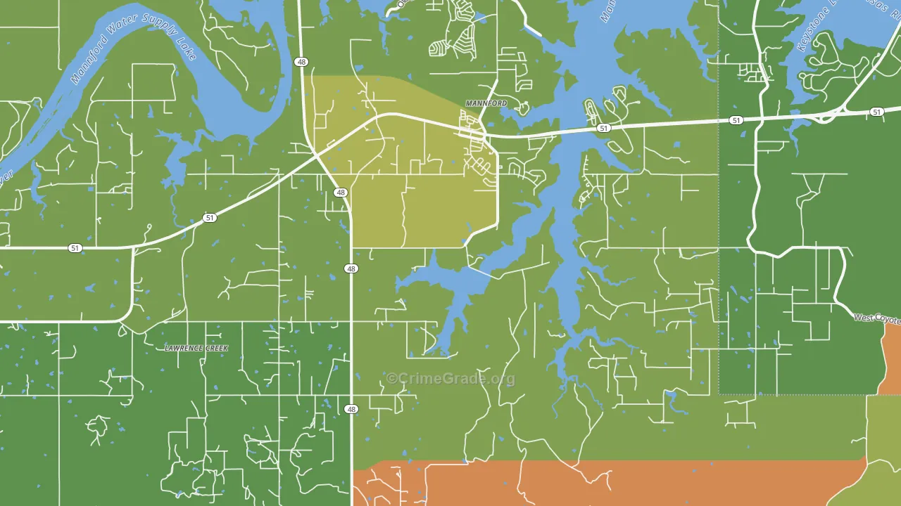 Mannford, OK Map of Theft Rates