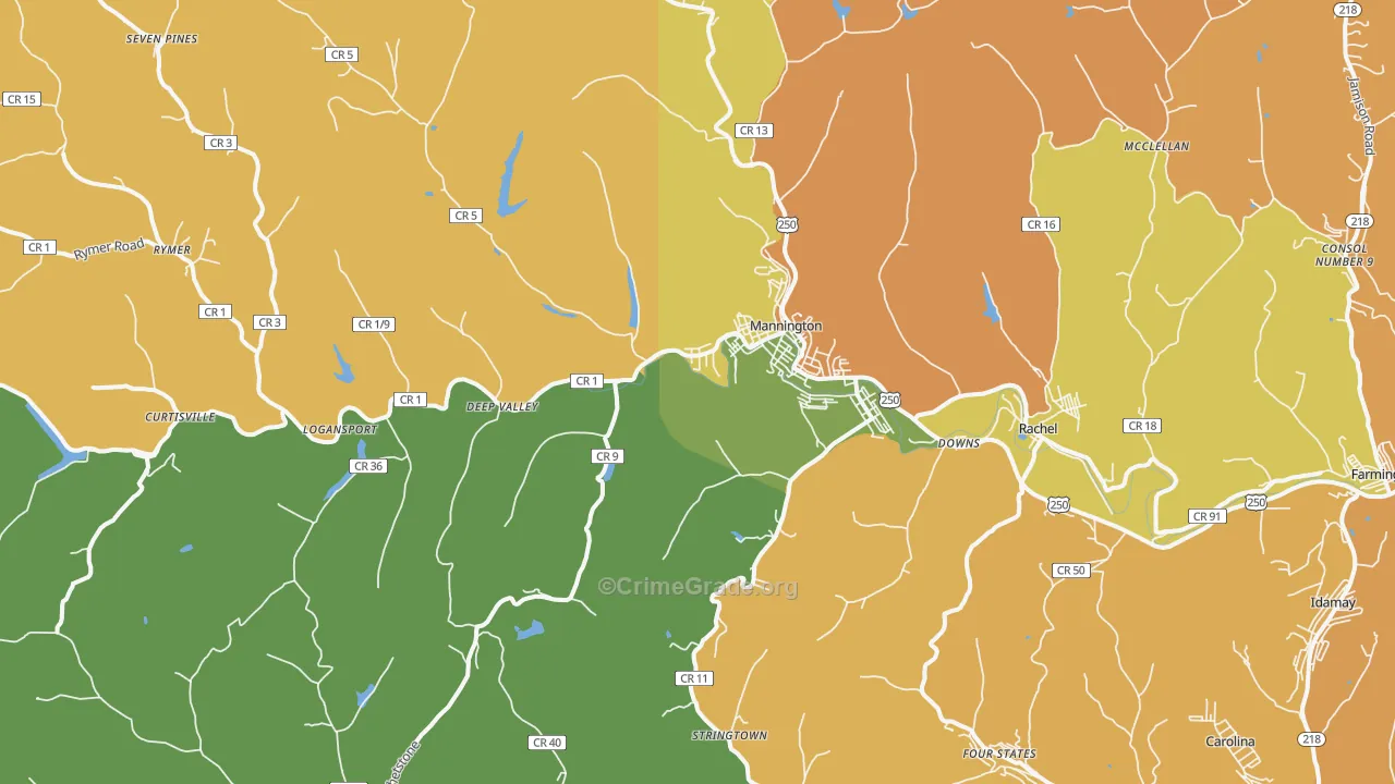 Mannington, WV Map of Theft Rates