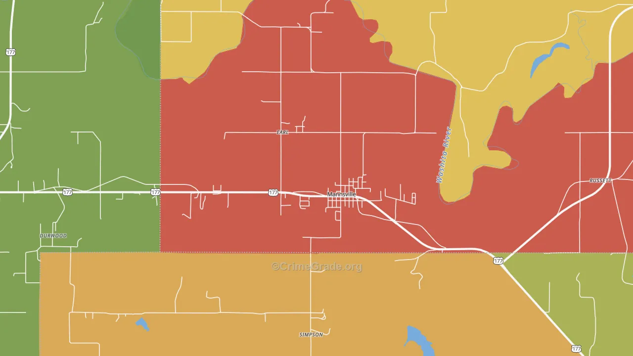 Mannsville, OK Map of Theft Rates