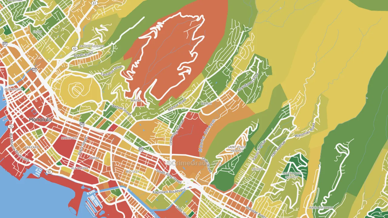 Manoa, Honolulu, HI Map of Theft Rates