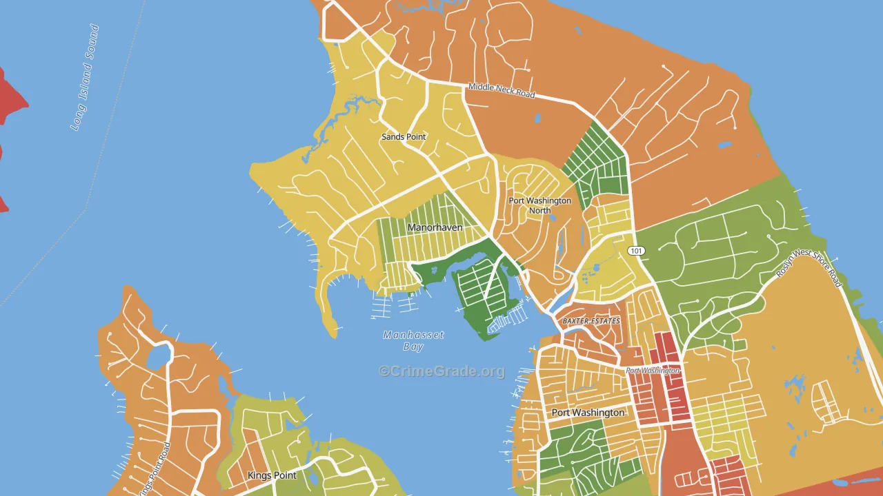 Manorhaven, NY Map of Theft Rates